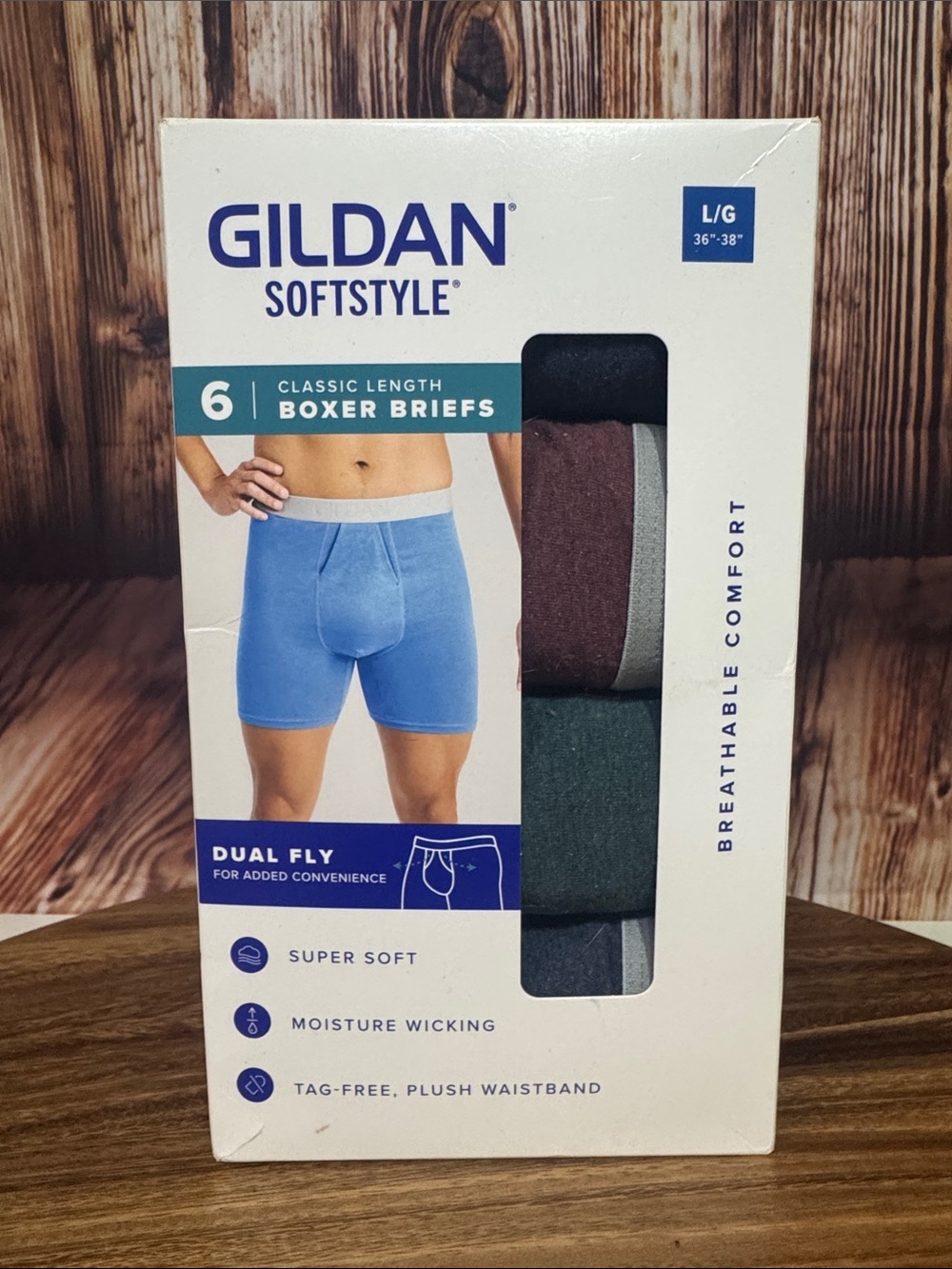 Gildan Softstyle Boxer Briefs - Blue, Brown, Green, Gray (6 Pack)